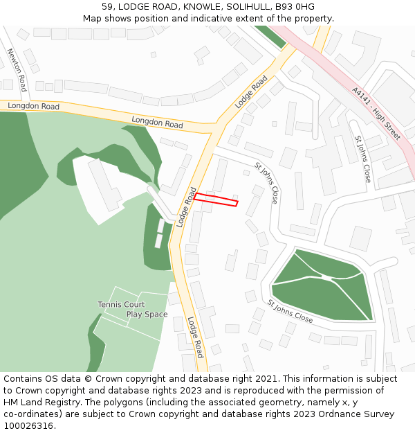 59, LODGE ROAD, KNOWLE, SOLIHULL, B93 0HG: Location map and indicative extent of plot