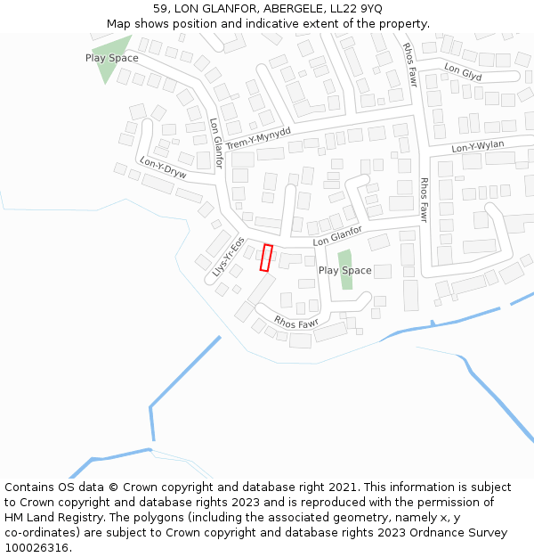 59, LON GLANFOR, ABERGELE, LL22 9YQ: Location map and indicative extent of plot