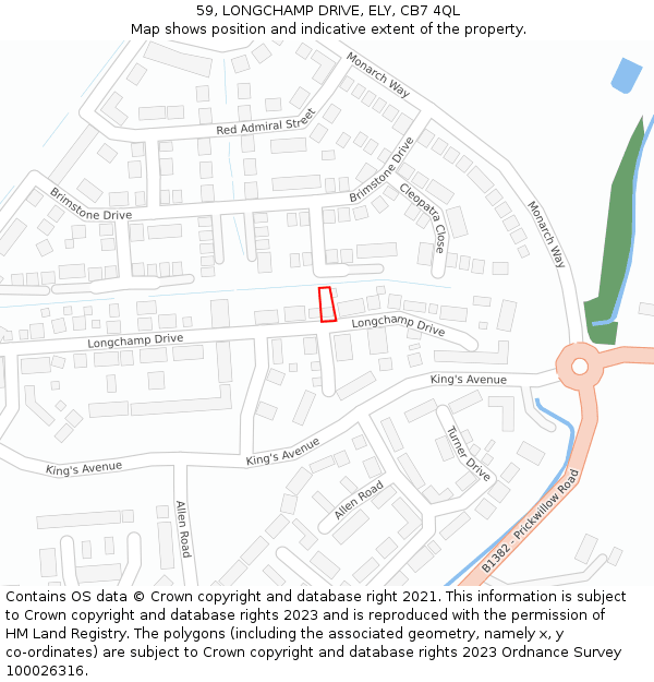 59, LONGCHAMP DRIVE, ELY, CB7 4QL: Location map and indicative extent of plot