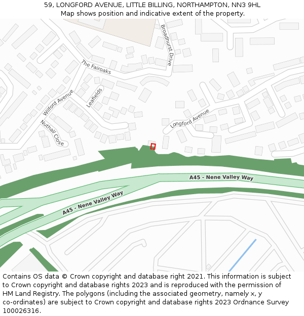 59, LONGFORD AVENUE, LITTLE BILLING, NORTHAMPTON, NN3 9HL: Location map and indicative extent of plot