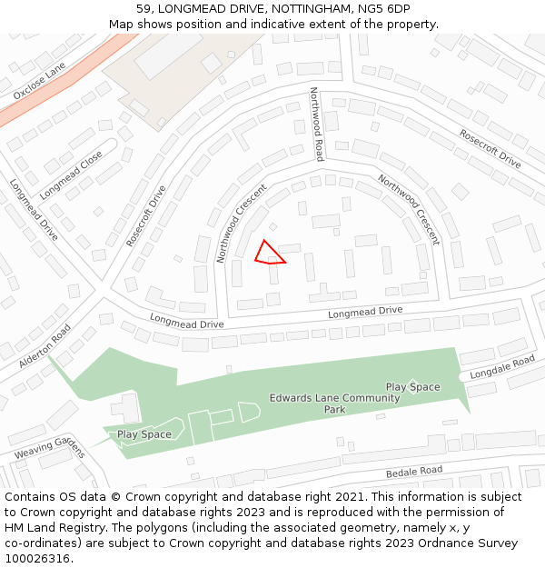 59, LONGMEAD DRIVE, NOTTINGHAM, NG5 6DP: Location map and indicative extent of plot