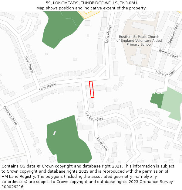 59, LONGMEADS, TUNBRIDGE WELLS, TN3 0AU: Location map and indicative extent of plot