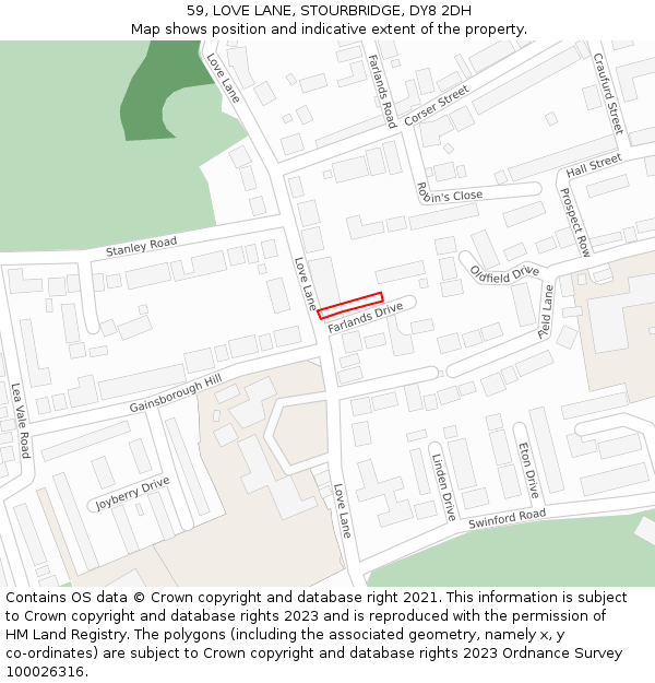 59, LOVE LANE, STOURBRIDGE, DY8 2DH: Location map and indicative extent of plot