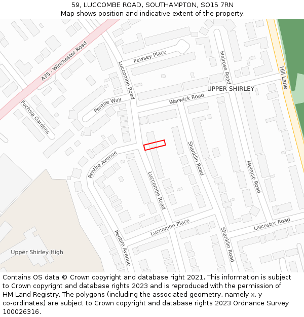 59, LUCCOMBE ROAD, SOUTHAMPTON, SO15 7RN: Location map and indicative extent of plot