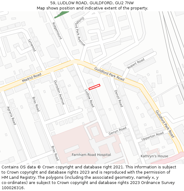 59, LUDLOW ROAD, GUILDFORD, GU2 7NW: Location map and indicative extent of plot