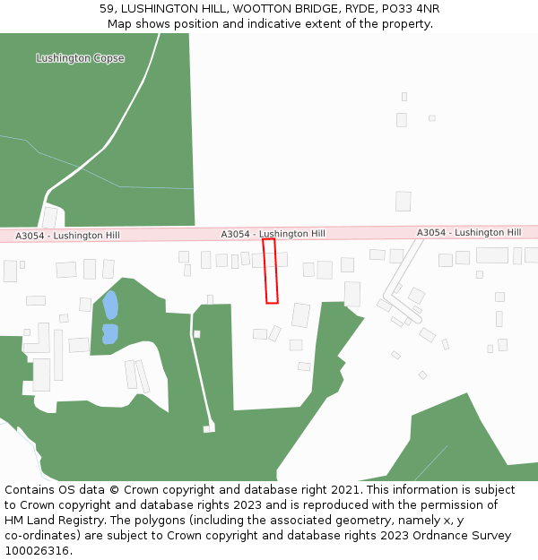 59, LUSHINGTON HILL, WOOTTON BRIDGE, RYDE, PO33 4NR: Location map and indicative extent of plot