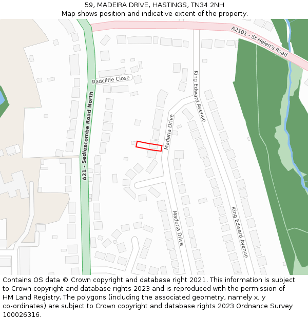 59, MADEIRA DRIVE, HASTINGS, TN34 2NH: Location map and indicative extent of plot