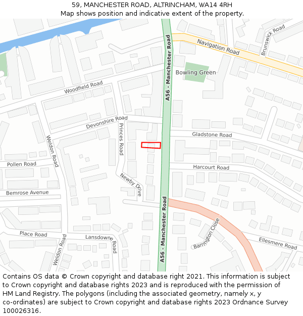 59, MANCHESTER ROAD, ALTRINCHAM, WA14 4RH: Location map and indicative extent of plot