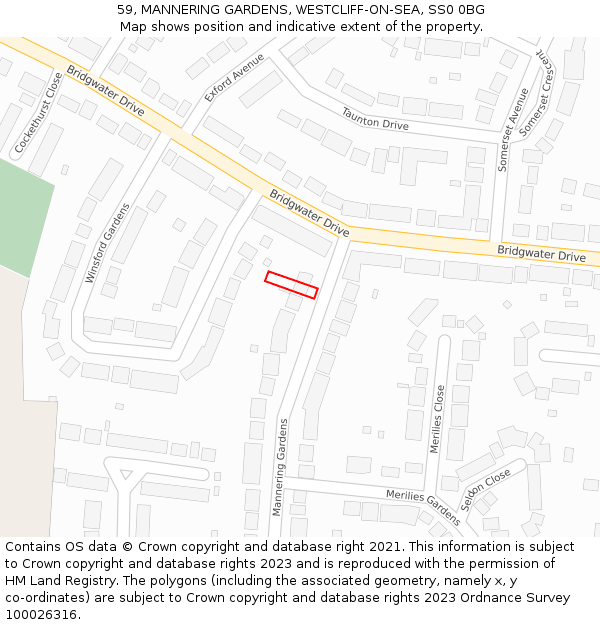 59, MANNERING GARDENS, WESTCLIFF-ON-SEA, SS0 0BG: Location map and indicative extent of plot