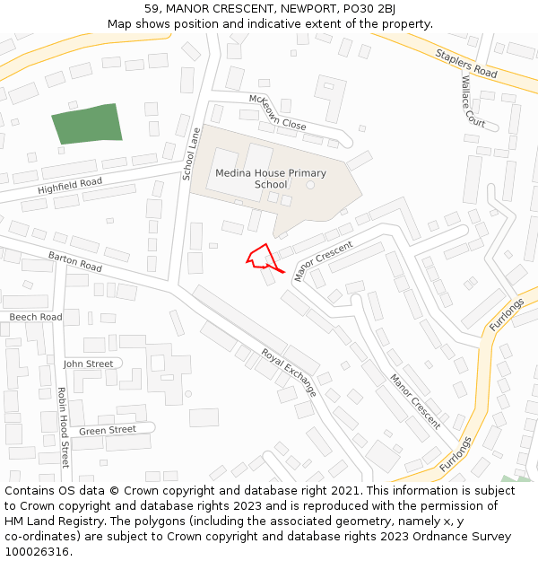 59, MANOR CRESCENT, NEWPORT, PO30 2BJ: Location map and indicative extent of plot