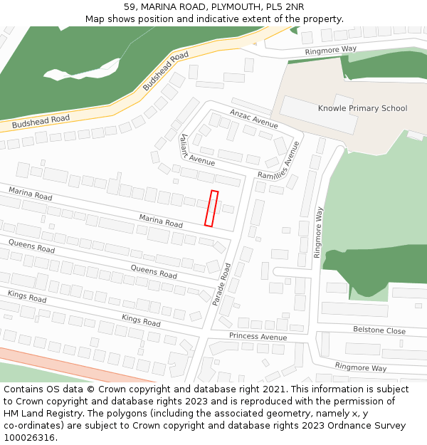 59, MARINA ROAD, PLYMOUTH, PL5 2NR: Location map and indicative extent of plot