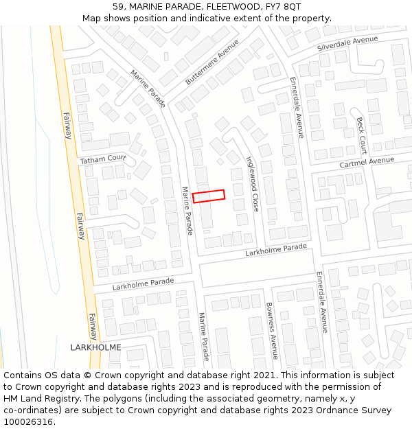 59, MARINE PARADE, FLEETWOOD, FY7 8QT: Location map and indicative extent of plot