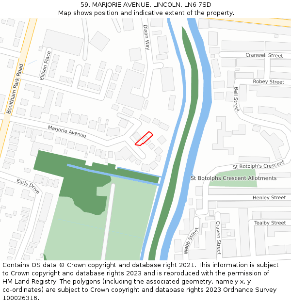 59, MARJORIE AVENUE, LINCOLN, LN6 7SD: Location map and indicative extent of plot