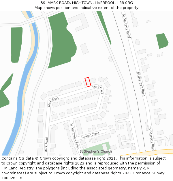 59, MARK ROAD, HIGHTOWN, LIVERPOOL, L38 0BG: Location map and indicative extent of plot