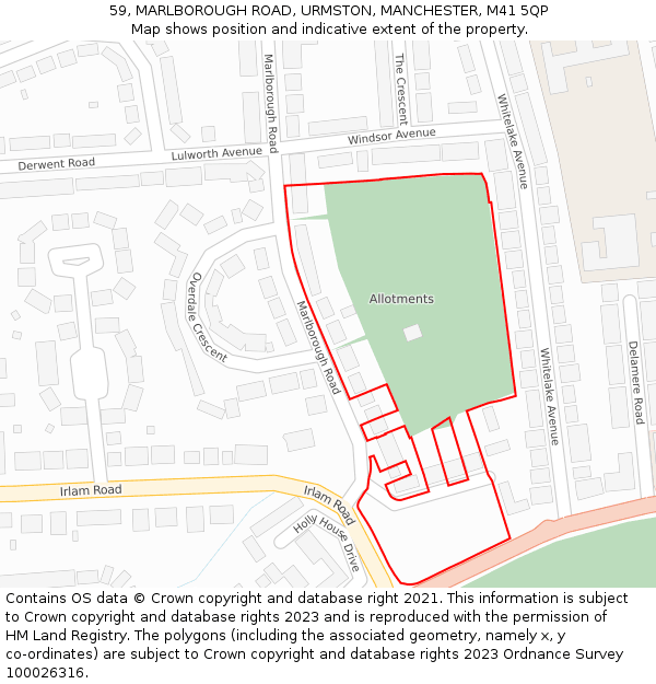 59, MARLBOROUGH ROAD, URMSTON, MANCHESTER, M41 5QP: Location map and indicative extent of plot