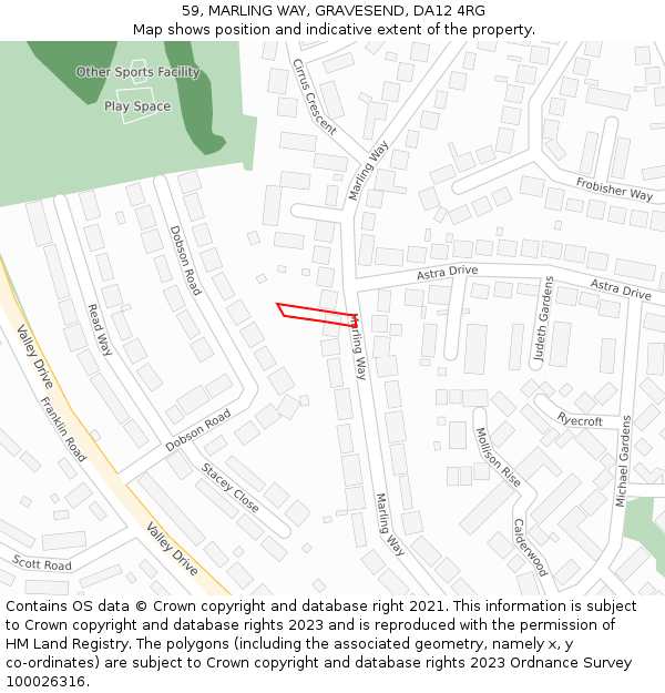 59, MARLING WAY, GRAVESEND, DA12 4RG: Location map and indicative extent of plot