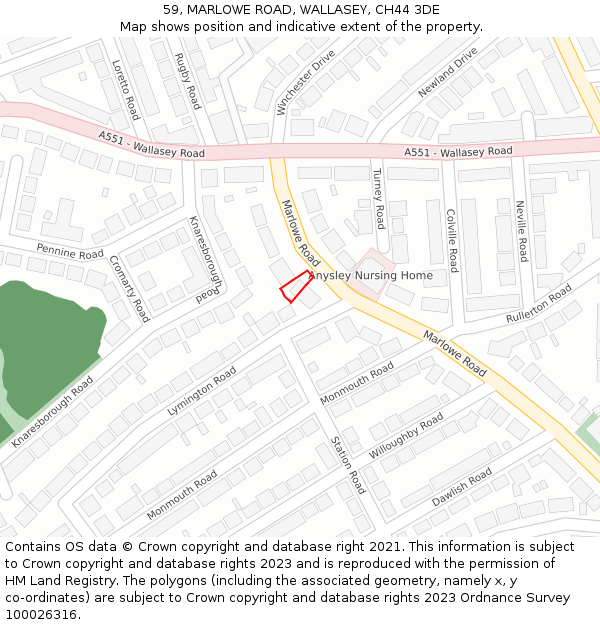 59, MARLOWE ROAD, WALLASEY, CH44 3DE: Location map and indicative extent of plot