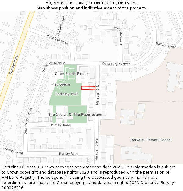 59, MARSDEN DRIVE, SCUNTHORPE, DN15 8AL: Location map and indicative extent of plot