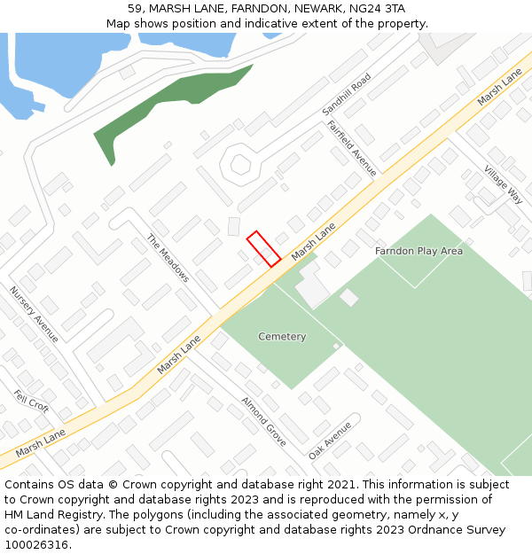 59, MARSH LANE, FARNDON, NEWARK, NG24 3TA: Location map and indicative extent of plot