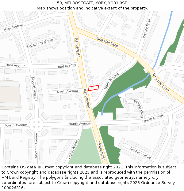 59, MELROSEGATE, YORK, YO31 0SB: Location map and indicative extent of plot