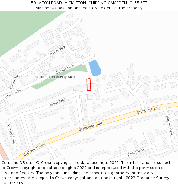 59, MEON ROAD, MICKLETON, CHIPPING CAMPDEN, GL55 6TB: Location map and indicative extent of plot