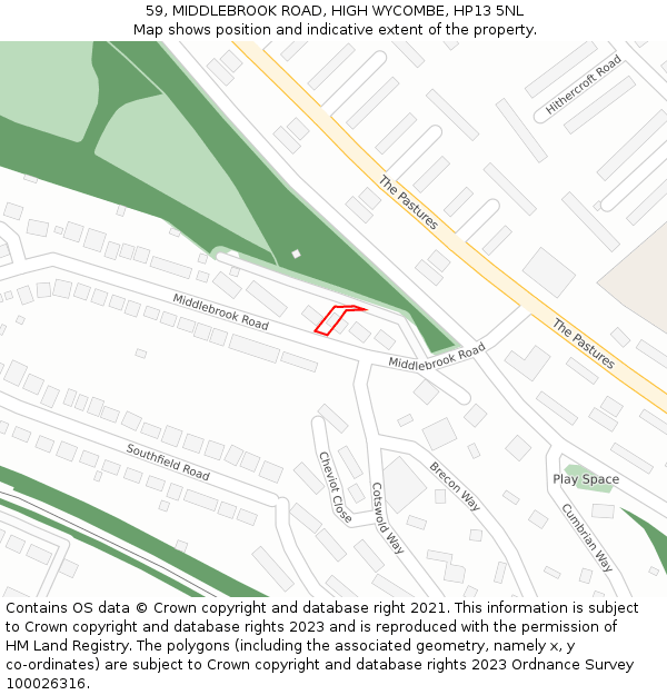 59, MIDDLEBROOK ROAD, HIGH WYCOMBE, HP13 5NL: Location map and indicative extent of plot