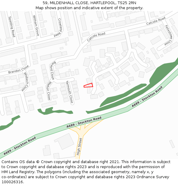 59, MILDENHALL CLOSE, HARTLEPOOL, TS25 2RN: Location map and indicative extent of plot