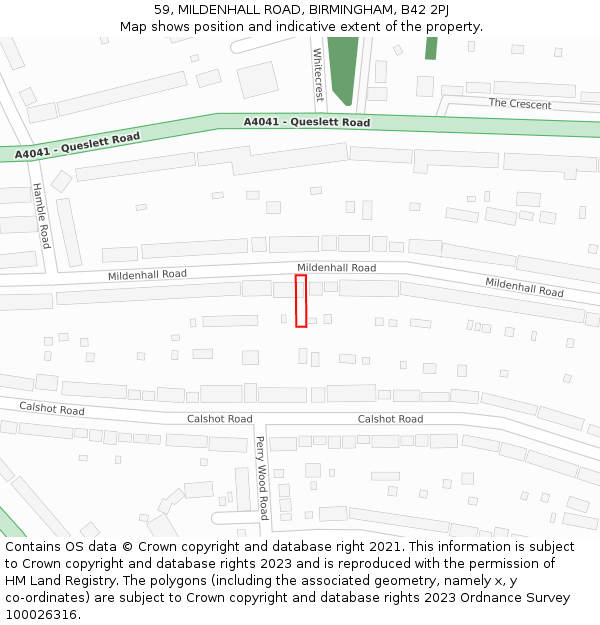 59, MILDENHALL ROAD, BIRMINGHAM, B42 2PJ: Location map and indicative extent of plot