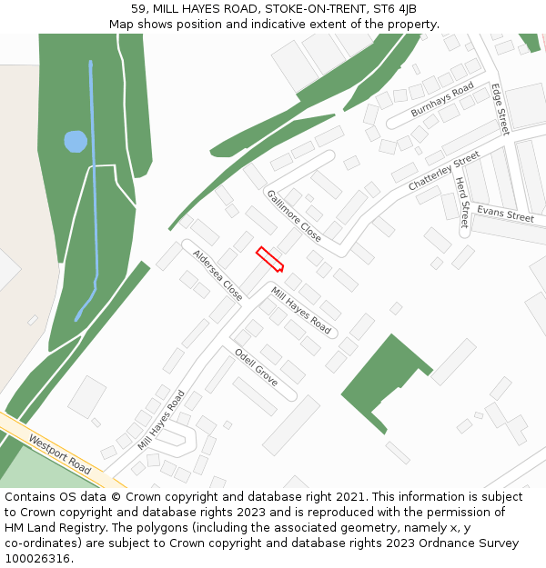 59, MILL HAYES ROAD, STOKE-ON-TRENT, ST6 4JB: Location map and indicative extent of plot