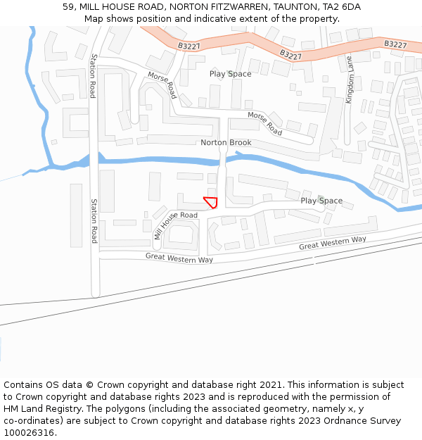 59, MILL HOUSE ROAD, NORTON FITZWARREN, TAUNTON, TA2 6DA: Location map and indicative extent of plot