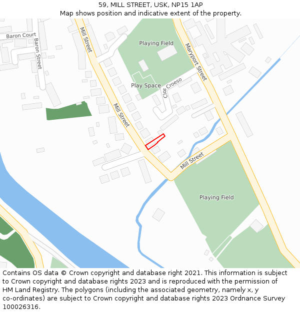 59, MILL STREET, USK, NP15 1AP: Location map and indicative extent of plot