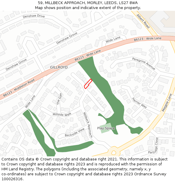 59, MILLBECK APPROACH, MORLEY, LEEDS, LS27 8WA: Location map and indicative extent of plot