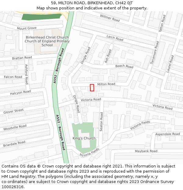 59, MILTON ROAD, BIRKENHEAD, CH42 0JT: Location map and indicative extent of plot