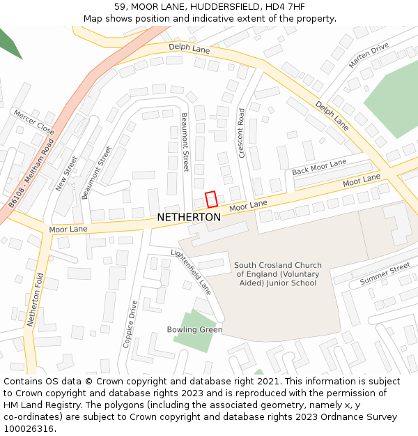 59, MOOR LANE, HUDDERSFIELD, HD4 7HF: Location map and indicative extent of plot