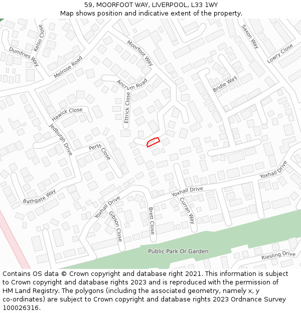 59, MOORFOOT WAY, LIVERPOOL, L33 1WY: Location map and indicative extent of plot