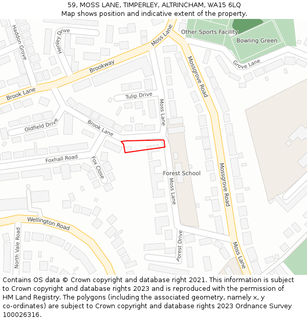 59, MOSS LANE, TIMPERLEY, ALTRINCHAM, WA15 6LQ: Location map and indicative extent of plot