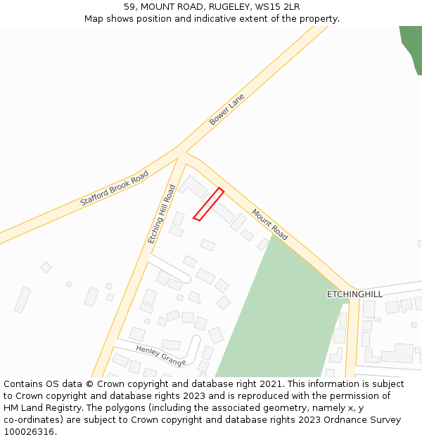 59, MOUNT ROAD, RUGELEY, WS15 2LR: Location map and indicative extent of plot