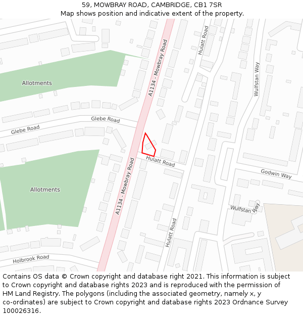 59, MOWBRAY ROAD, CAMBRIDGE, CB1 7SR: Location map and indicative extent of plot