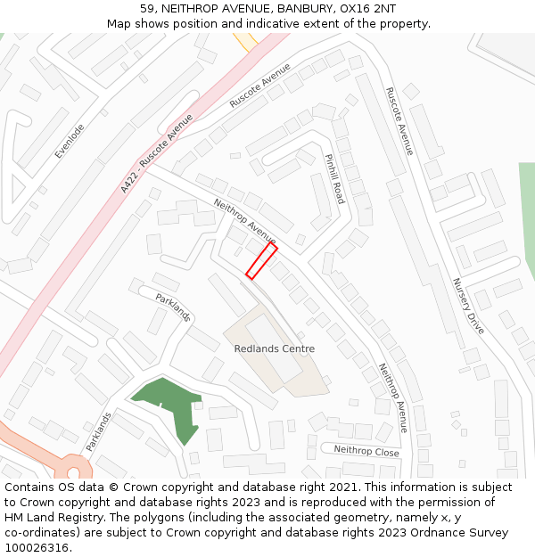 59, NEITHROP AVENUE, BANBURY, OX16 2NT: Location map and indicative extent of plot