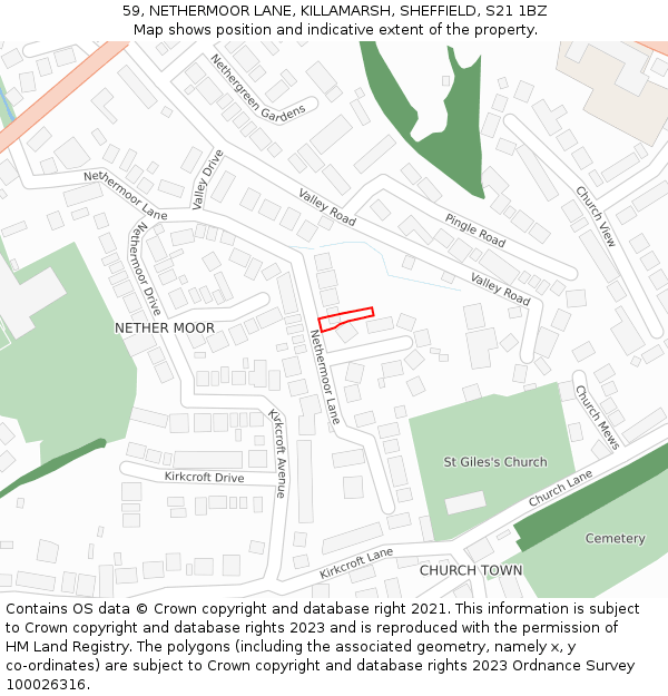 59, NETHERMOOR LANE, KILLAMARSH, SHEFFIELD, S21 1BZ: Location map and indicative extent of plot