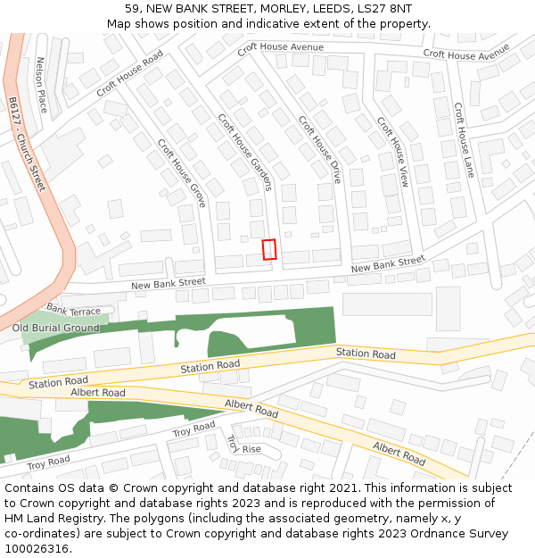 59, NEW BANK STREET, MORLEY, LEEDS, LS27 8NT: Location map and indicative extent of plot