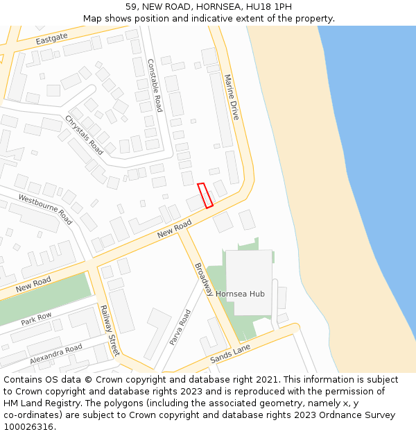 59, NEW ROAD, HORNSEA, HU18 1PH: Location map and indicative extent of plot