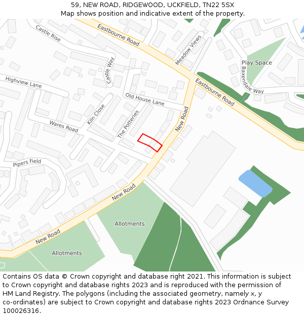 59, NEW ROAD, RIDGEWOOD, UCKFIELD, TN22 5SX: Location map and indicative extent of plot