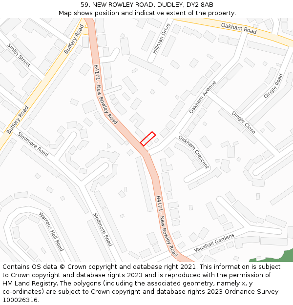 59, NEW ROWLEY ROAD, DUDLEY, DY2 8AB: Location map and indicative extent of plot