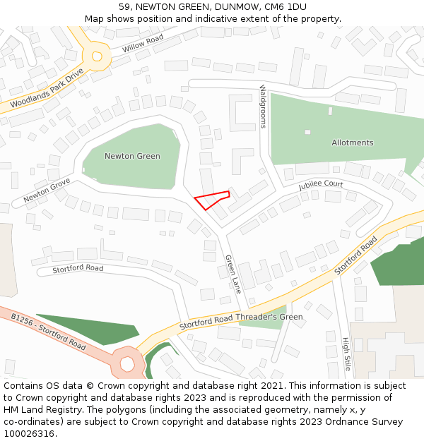 59, NEWTON GREEN, DUNMOW, CM6 1DU: Location map and indicative extent of plot