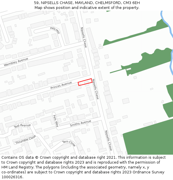 59, NIPSELLS CHASE, MAYLAND, CHELMSFORD, CM3 6EH: Location map and indicative extent of plot