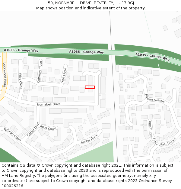 59, NORNABELL DRIVE, BEVERLEY, HU17 9GJ: Location map and indicative extent of plot