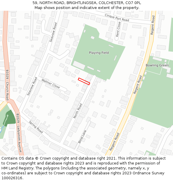 59, NORTH ROAD, BRIGHTLINGSEA, COLCHESTER, CO7 0PL: Location map and indicative extent of plot