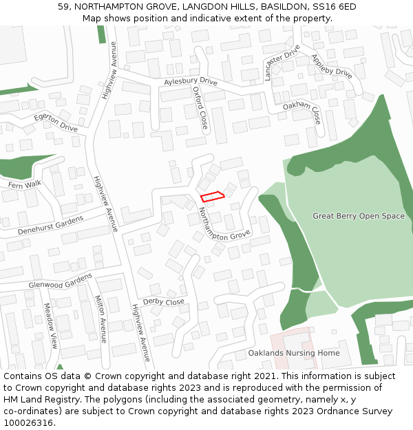 59, NORTHAMPTON GROVE, LANGDON HILLS, BASILDON, SS16 6ED: Location map and indicative extent of plot