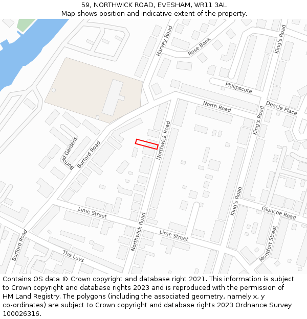 59, NORTHWICK ROAD, EVESHAM, WR11 3AL: Location map and indicative extent of plot